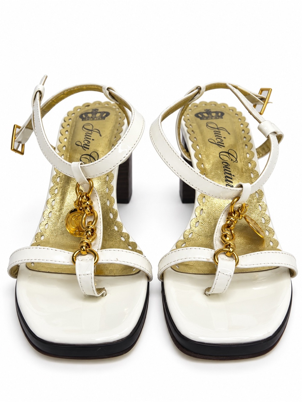Juicy Couture Vintage Y2K Lila White Patent Charm Heeled Sandals Size 8